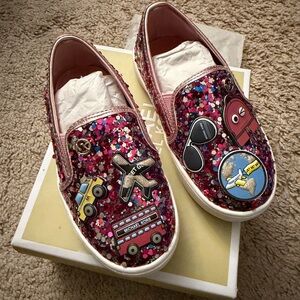 Michael Kors Fuchsia Sparkle Slip-On Toddler Sneakers